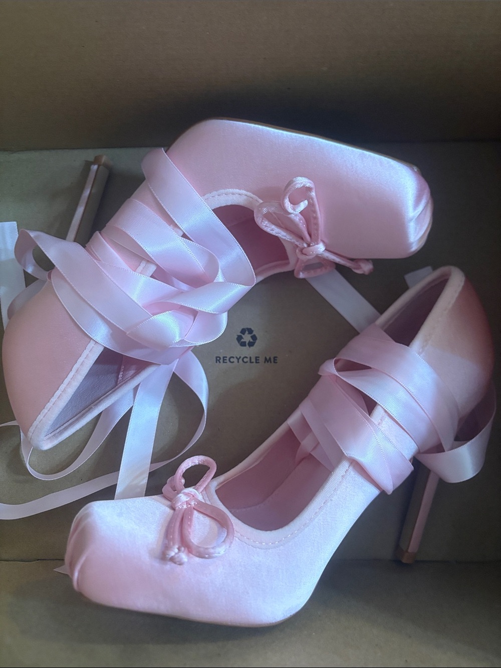 Pink Satin Ribbon-Tie Women's Heels